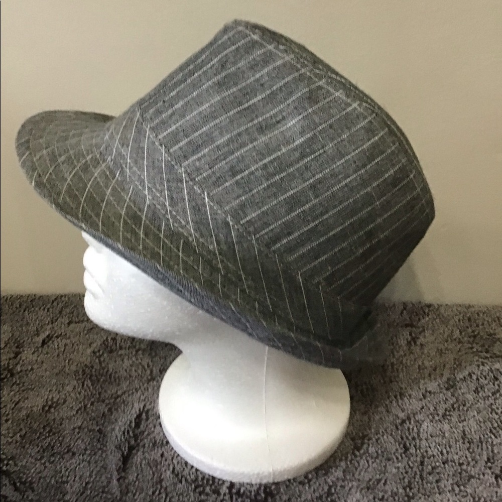 Grey and White Striped Fedora Hat